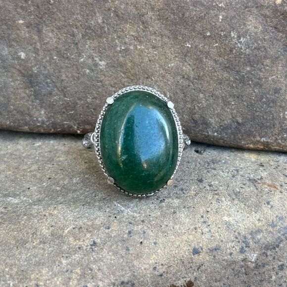 NIB Green Aventurine Stone Ring In Silver Size 7 Boho Hippie Earthy - Picture 3 of 6